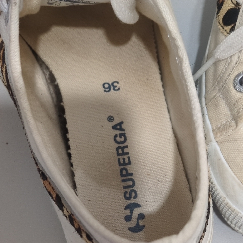 Superga Women's Sneakers - White and Tan Leopard - Picture 3 of 9